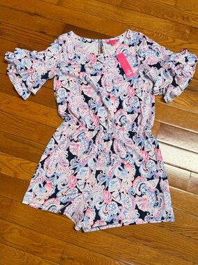 Lilly Pulitzer Navy Dress with Pink and Light Blue Paisley Romper Large